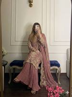 Baju Sharara Bordir Pakistan Modern Mewah untuk Wanita, Pakaian Pesta Pernikahan Musim Panas, Semi, Gugur, Dingin, Salwar Kameez Dupatta Faux