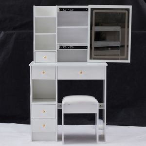 29.2\" Small-Sized Left Drawer Desktop <b>Vanity</b> <b>Table</b> Cushioned Stool Large Sliding Touch Control Tri-Color Kids' Furniture Set - Product Image 2