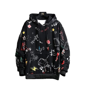 Sweat-shirt à capuche surdimensionné pour homme, imprimé blanc dessiné à la main, en coton tricoté décontracté, pour l'automne - Product Image 2