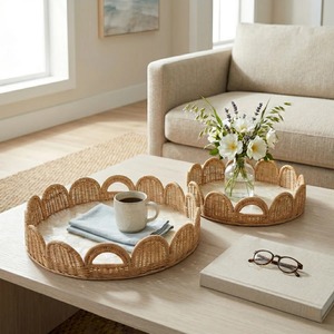 Rectangular Serving Tray With Wooden Handles Minimalist Design Solid Color Dishes & Plates - Product Image 2