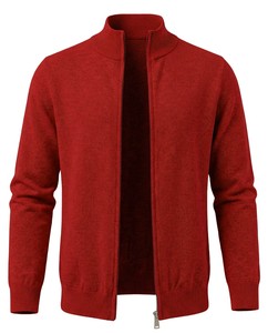 Cardigan en maille unie pour homme, bleu marine, à col mandarin, manches longues, anti-boulochage, infroissable, respirant, séchage rapide, avec fermeture éclair et boutons - Product Image 1