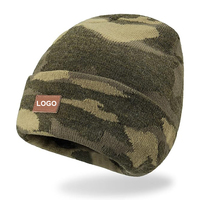 Bonnet tricoté camouflage avec logo personnalisé, bonnet à revers pour homme et femme, décontracté, pour le ski et les activités de plein air, vente en gros, doux, côtelé, 100% acrylique