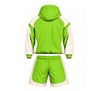 Mens Lime Green Colorblock Nylon <b>Hoodie</b> Shorts Set Quarter Zip Lightweight Athletic Sports <b>Running</b> Training Casual Outfit - Product Image 2