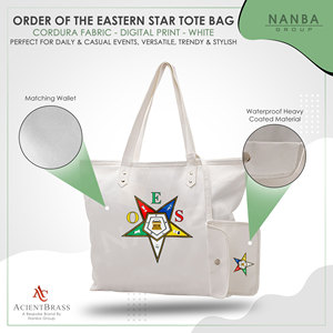 Sac fourre-tout en toile brodé Eastern Star avec fermeture éclair, pochette blanche imperméable assortie, accessoire de shopping toutes saisons - Product Image 3