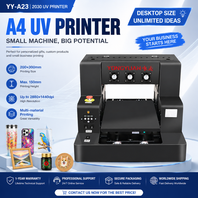 Rotary A4 UV Printer Machine for Cylinder Bottles and Flatbed Materials Phone Case Pen Printing Digital Small UV LED Printer