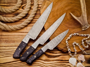 Ensemble de couteaux de chasse en acier Damas forgé à la main (260+ couches 58-60HRC) 3 lames Garantie 3 ans DIY OEM Sm Knives (Smk1985) - Product Image 5