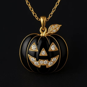 Collier de luxe en or noir avec pendentif citrouille et moissanite, bijou pour homme pour fête d'Halloween, cadeau en Inde - Product Image 1