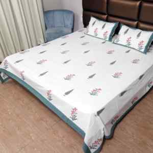 Cubrecama Sanganeri Estampado a Mano, 100% Algodón Natural, Base Blanca, Tamaño King, con Juego de Almohadas para Decoración del Hogar - Product Image 5