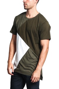 Men's Color Blocked <b>Geometric</b> Pattern Short Sleeve O-Neck T-<b>Shirt</b> Regular Fit Casual Knitted Fabric - Product Image 2