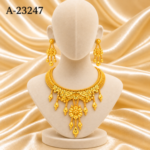 Classic 24K Gold Plated Jewelry <b>Set</b> Necklace <b>Earrings</b> Ring Women's Wedding Alloy Fashion Jewelry A-23224 - Product Image 5