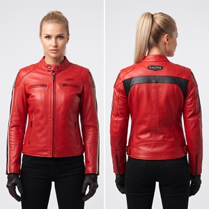 Blouson de moto en cuir véritable pour femme, doublure en mesh, style racer, avec poches poitrine, fermeture éclair intégrale, veste en cuir pour femme - Product Image 3