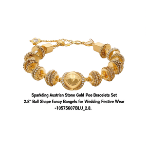 Sparkling Austrian Stone Gold Plated <b>Bracelets</b> Set 2.8\" Ball Shape Fancy Brass Bangles for Wedding Festive Wear-10575607BLU_2.8 - Product Image 2