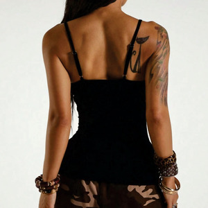 OEM Women Rhinestone Studded Camisole Slim Fit Spaghetti Strap Tank <b>Top</b> Custom Logo Stretch Fabric Women's Shirts Wholesale <b>Tops</b> - Product Image 5