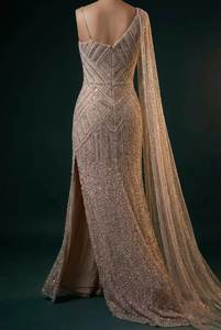 Vestido de noche de lujo con cuentas hechas a mano |   Vestido de novia y de fiesta sin mangas con estampado geométrico |   Proveedor Fabricante Personalizado - Product Image 3