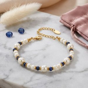 Pulsera Clásica de Acero Inoxidable con Cuentas de Piedra Azul Perla y Empaque Personalizado para Marca Privada - Product Image 4