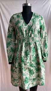 Vestido Mini de Verano para Mujer, Estampado de Algodón y Lino, Cuello en V, Manga Larga, Corte Ajustado y Evase, Informal, para la Noche y Uso Diario Cómodo - Product Image 2