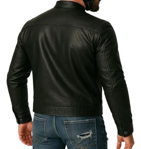 Chaqueta de Motociclista de Cuero Genuino para Hombre, Hecha a Mano, Negra, Estilo Clásico Cafe Racer - Product Image 5