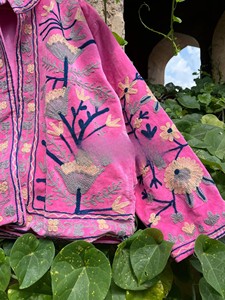 Luxurious Handcrafted Hot Pink Velvet <b>Jacket</b> for Women Ethnic Winter Wear Open Front Premium Velvet Blazer Coat - Product Image 4