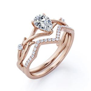 Ensemble de bagues de mariage et de fiançailles en moissanite taille poire de 1,30 carat, plaqué or rose, bijoux de mariée de luxe pour les occasions de fête - Product Image 4