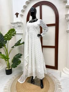 White <b>Sequin</b> Embroidered Salwar Kameez Set Faux Georgette Crepe Silk Dupatta Wedding Party Women - Product Image 4