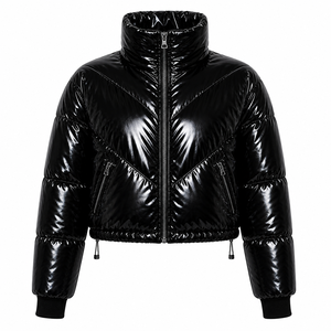 Veste courte matelassée d'hiver personnalisée avec logo OEM pour femme, manteau à capuche en duvet, imperméable, coupe-vent, vêtement d'extérieur thermique - Product Image 1