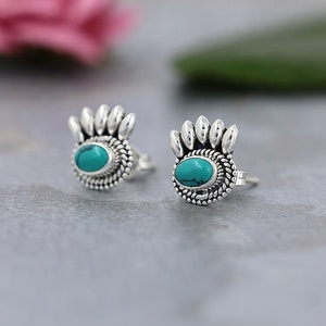 Turquoise Genuine Gemstone 925 Sterling <b>Silver</b> <b>Stud</b> Earrings Ron Weasley Taos Earrings Fine Jewelry Wholesaler Supplier - Product Image 6
