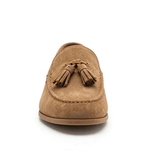 Mocassins en cuir véritable pour hommes, en faux daim, à bout rond, à enfiler, avec pompon, couleur unie, pour le bureau, toutes saisons, semelle extérieure en caoutchouc rembourrée - Product Image 2
