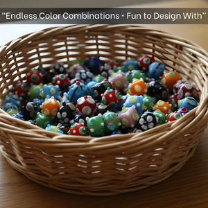 Perles en verre soufflé à la main colorées |   Perles entretoises style Murano à motifs floraux |   Fournitures pour la fabrication de bijoux DIY |   Brins de 8 pouces |   EXCEL - Product Image 5