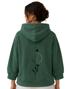 Sweat-shirt à capuche surdimensionné pour femme vert foncé, imprimé floral, en molleton de coton, manches longues, style décontracté streetwear - Product Image 2