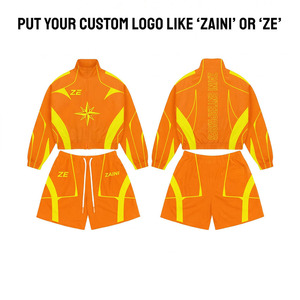 Conjunto Corto Cortavientos para Hombre, Premium, 100% Poliéster Tafetán, 120 GSM, Paneles Naranja y Amarillo, Logotipo Personalizado, Impresión por Sublimación, Ropa Deportiva - Product Image 1