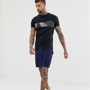 T-shirt à manches courtes pour homme, imprimé géométrique noir, coupe ajustée, séchage rapide, jersey sportif, col rond - Product Image 1