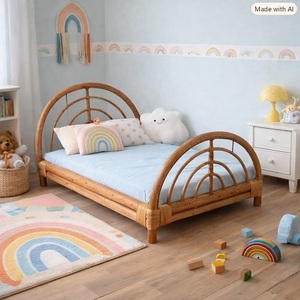 <b>Rattan</b> Infant Daybed Twin Size Modern Design Cotton Upholstery Durable Natural Solid Wood <b>Frame</b> Detachable Bedroom Furniture - Product Image 1