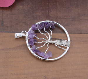 Collier Arbre de Vie en Peridot Brut Naturel Serti en Bezel, Enroulé sur Fil, Argent Sterling 925, Bijou Vintage de Guérison Unisexe - Product Image 1