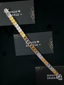 Bracelet unisexe en argent sterling 925 bicolore avec moissanite taille brillant, maillons carrés style punk, bijoux hip-hop bling pour soirée, finition dorée - Product Image 3