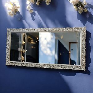Vintage <b>White</b> Carved Wooden Full Length <b>Mirror</b> Decorative Wall <b>Mirror</b> Antique <b>Ornate</b> Frame Dressing <b>Mirror</b> - Product Image 4