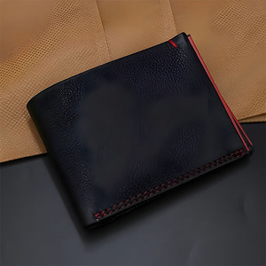 Red Edge Paint Stitching Black Natural Wrinkle Leather <b>Men</b> <b>Wallet</b> Premium Luxury High Quality Multi Card Slot Holder Slim Case - Product Image 1