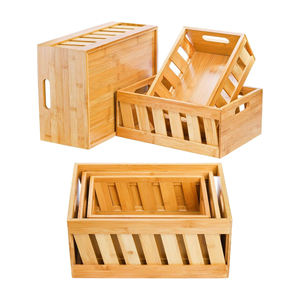 Eco-friendly Multifunction <b>Bamboo</b> Storage Bins Modern Design Multi-Purpose Rectangle Storage <b>Container</b> with Handle - Product Image 3