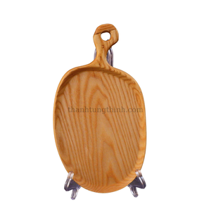 Plateau de service en bois avec poignée, forme ovale, finition naturelle, pour contact alimentaire, usage résidentiel, fabriqué au Vietnam - Product Image 6