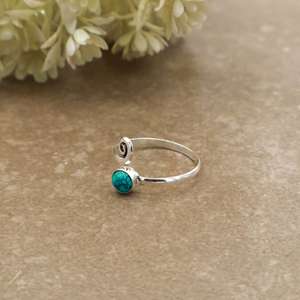 Dainty Handmade Natural Turquoise Gemstone <b>Ring</b> 925 Sterling Silver <b>Adjustable</b> Spiral Band Boho Ethnic Foot Jewelry for Women - Product Image 3
