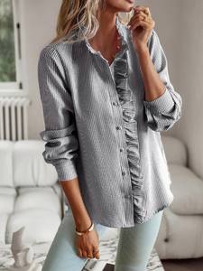 Blusas Elegantes de Primavera, Verano y Otoño para Mujer, Manga Corta, Cuello Camisero, Casual, Bordado, Decoración con Botones en la Parte Delantera - Product Image 2