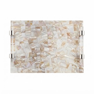 Bandeja Artesanal de Nácar con Asa de Lucite, Plato Rectangular con Incrustaciones de Concha para Decoración de Mesa de Centro y Mesas de Hotel - Product Image 1