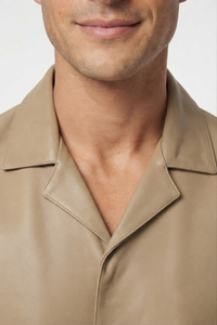 Men's Genuine Cowhide Leather <b>Shirt</b> Short Sleeve Casual <b>Button</b> Up Leather Over <b>shirt</b> Soft Premium Leather Turn Down-Neck <b>Shirts</b> - Product Image 3