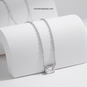 925 Sterling Silver Zircon <b>Pendant</b> Necklace for Women Silver Plated Cable Chain Simple Classic Style Solid Color - Product Image 4