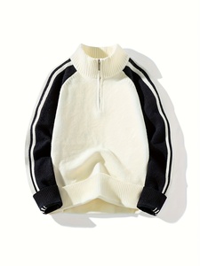Pull en maille rouge pour homme, col montant, coupe classique, couleur unie, style sportif, idéal pour l'hiver - Product Image 5
