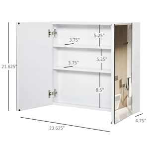 Armadietto a Specchio da Bagno a Doppia Anta 24x22 con Cornice in Acciaio, Bianco, Montaggio a Parete - Product Image 3