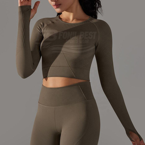 Ensemble 2 pièces sans couture pour femme, hauts et bas à taille haute élastique, imprimé, pour entraînement, gym, sport, fitness, yoga, services OEM - Product Image 4