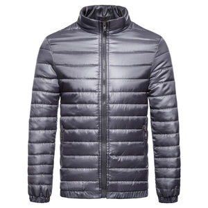 Veste matelassée bleue pour homme, col montant, fermeture éclair, coupe-vent, vêtement d'hiver décontracté, coupe régulière, couleur unie, rembourrage en polyester - Product Image 4