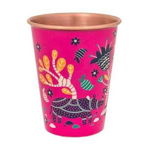 Vaso de Cobre con Diseño de Arte Folclórico Rosa, Estampado Animal, Vaso de Diseño, Reutilizable, Vajilla Premium, Regalo - Product Image 1
