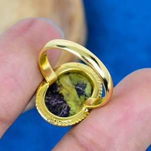 Bague en pierre précieuse Sticktite violette naturelle et verte, or 18 carats, argent sterling 925 micronisé - Product Image 4