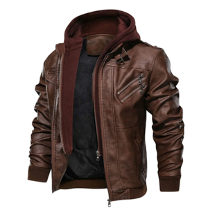 Chaqueta de motociclista personalizada de corte ajustado, chaqueta de cuero con cuello alto, cierre de cremallera, ropa de otoño, chaqueta estilo motociclista para hombre - Product Image 1